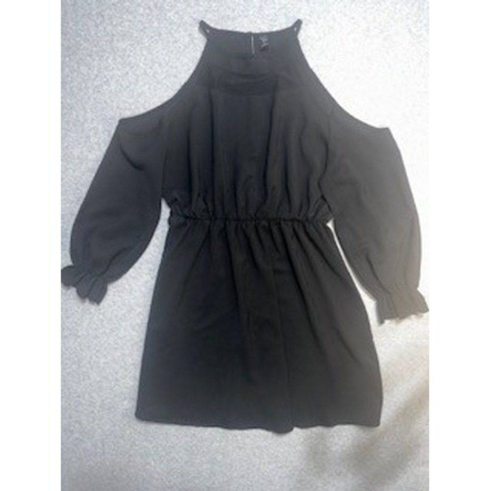 SHEIN Curve Womens Black Short Flutter Sleeve High Neck Keyhole Back Blouse 0XL